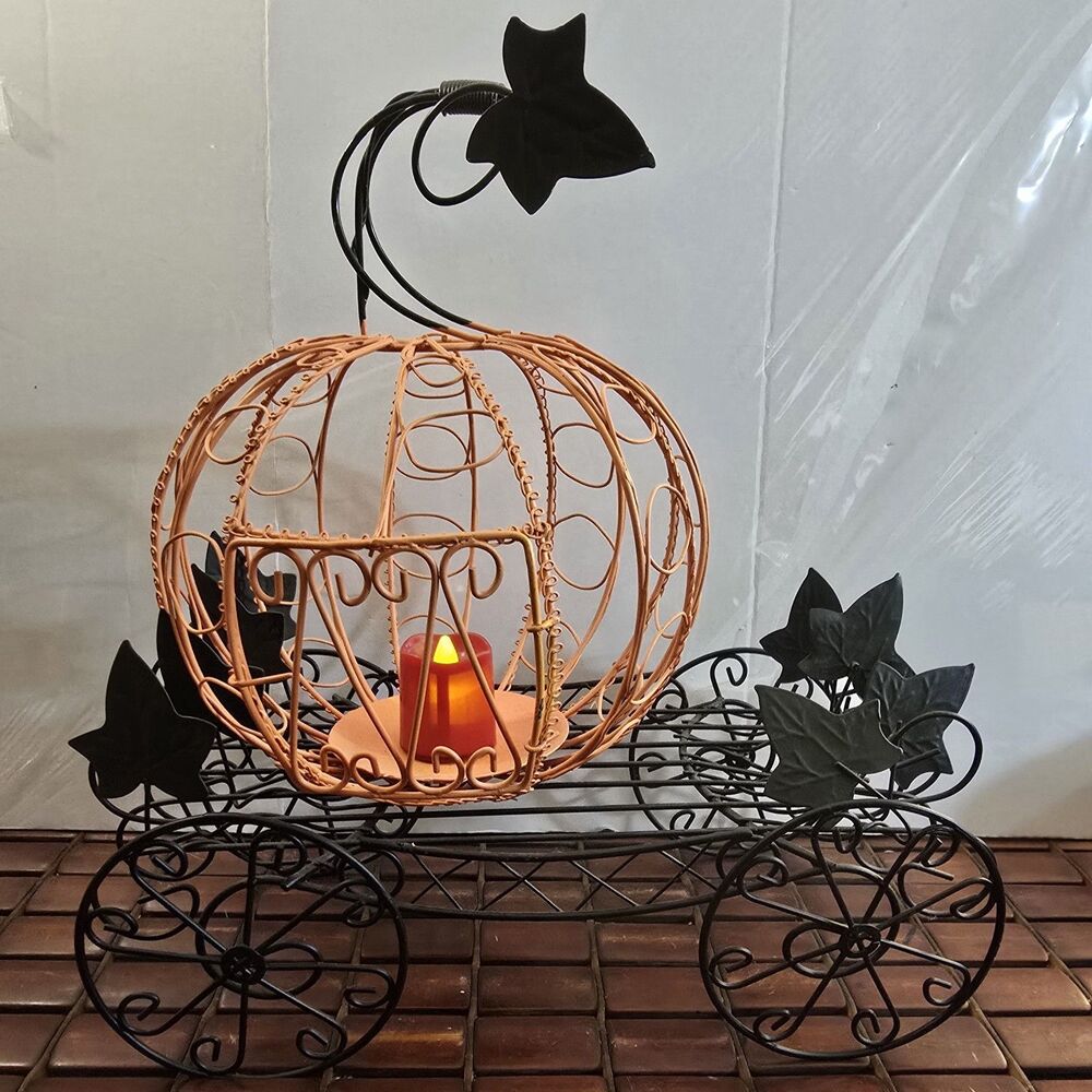 Halloween Pumpkin Cinderella Carriage Candleholder Planter 13"x 12.5"x8"